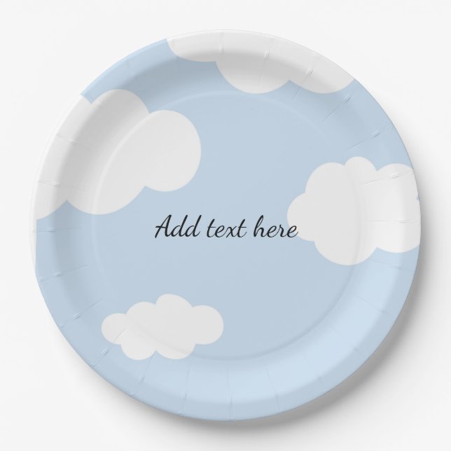 Blue Sky, Fluffy White Clouds Template Paper Plates (Front)