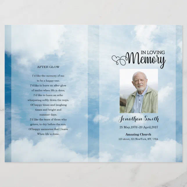 Blue sky Funeral Program template | Zazzle