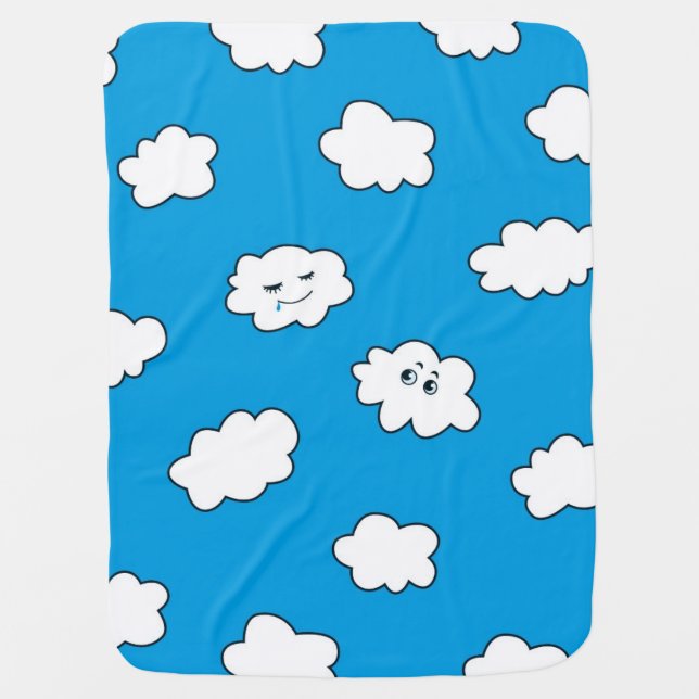 Blue Sky Funny Cartoon Clouds Receiving Blanket (Front)