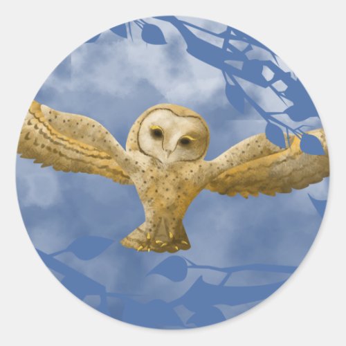 Blue sky Gold Barn Owl Party Favor Classic Round Sticker
