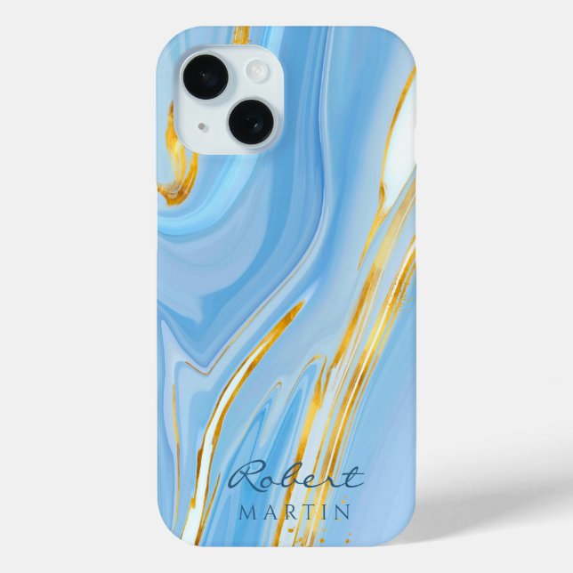 Blue Sky Gold Glitter Marble Customizable Case-Mate iPhone Case (Back)