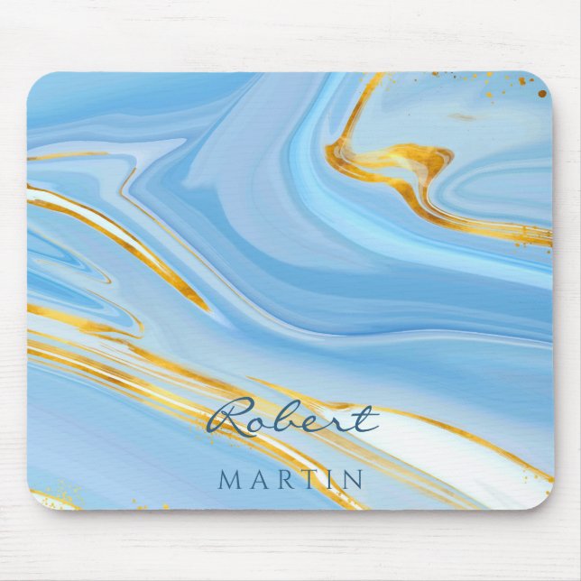 Blue Sky Gold Glitter Marble Customizable Mouse Pad (Front)