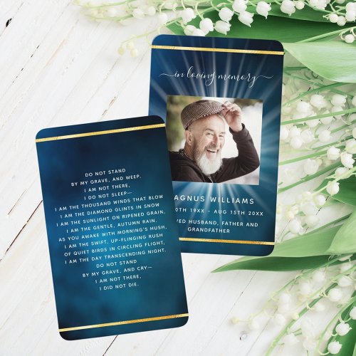 Blue sky gold photo funeral prayer card