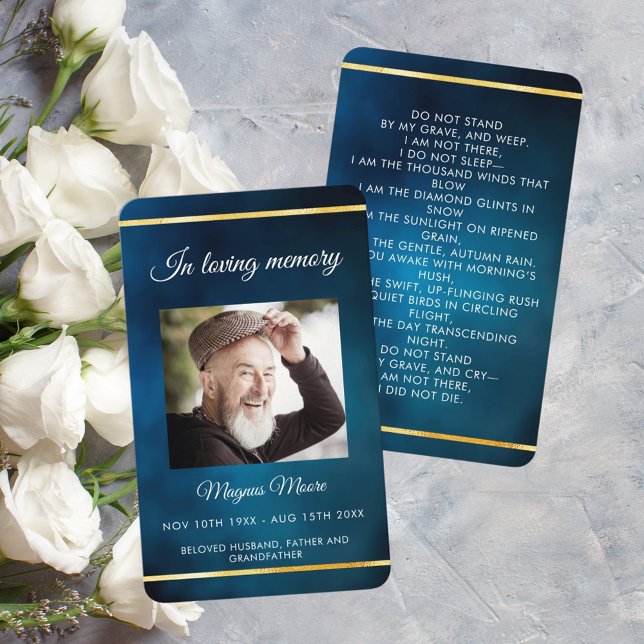 Blue sky gold photo funeral prayer card (Creator Uploaded)