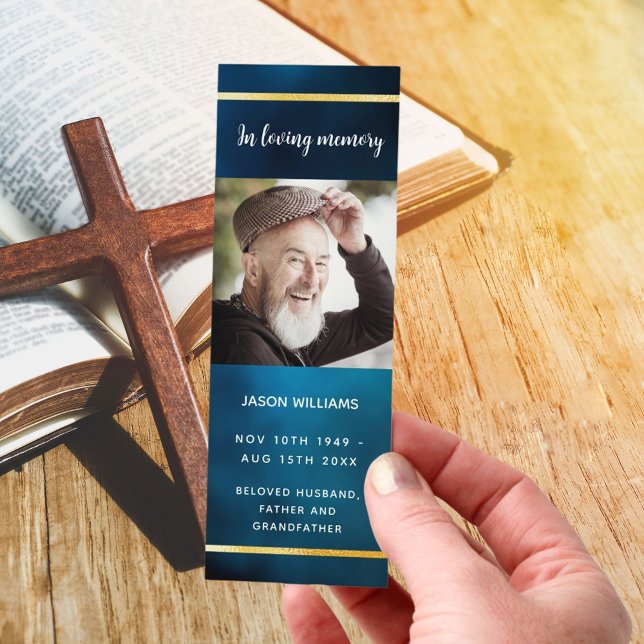Blue sky gold photo funeral prayer card bookmarks (Creator Uploaded)
