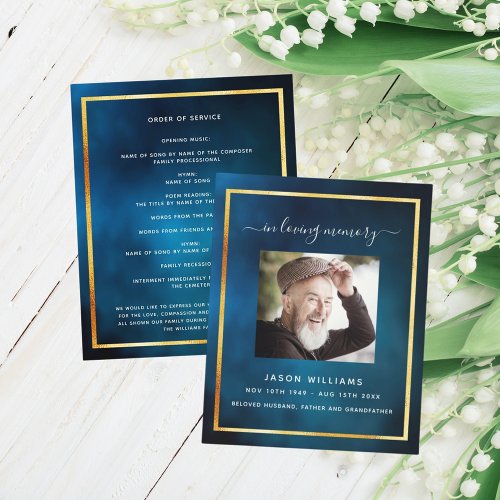 Blue sky gold photo funeral program