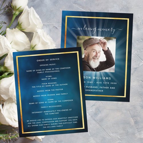 Blue sky gold star photo funeral program