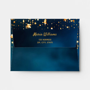Blue sky gold Stars moon return address Envelope
