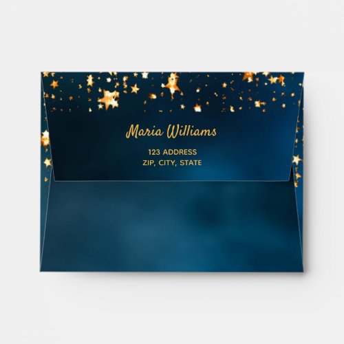 Blue sky gold Stars moon return address Envelope