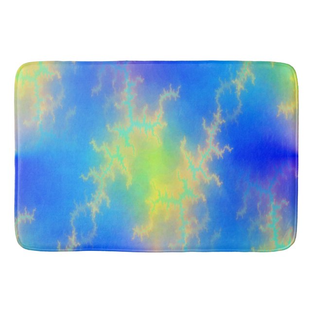 Blue Sky & Golden Yellow Lightning Bolts Bath Mat (Front)
