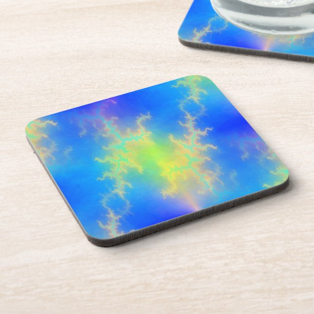 Blue Sky & Golden Yellow Lightning Bolts Beverage Coaster (Left Side)