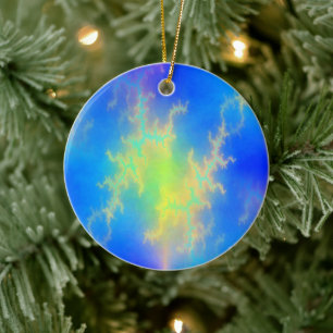 Blue Sky & Golden Yellow Lightning Bolts Ceramic Ornament