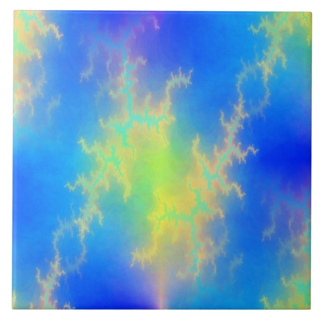 Blue Sky & Golden Yellow Lightning Bolts Ceramic Tile (Front)