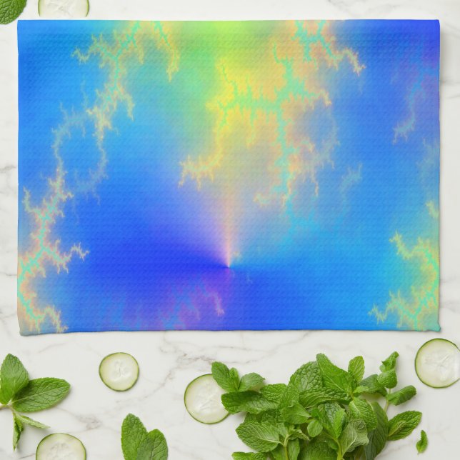 Blue Sky & Golden Yellow Lightning Bolts Kitchen Towel (Folded)