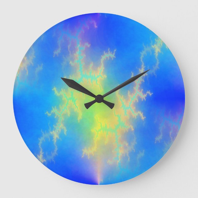 Blue Sky & Golden Yellow Lightning Bolts Large Clock (Front)