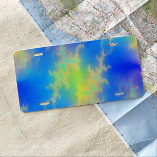 Blue Sky & Golden Yellow Lightning Bolts License Plate
