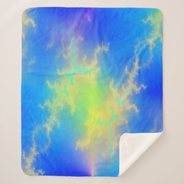 Blue Sky & Golden Yellow Lightning Bolts Sherpa Blanket (Front)