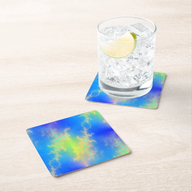 Blue Sky & Golden Yellow Lightning Bolts Square Paper Coaster (Insitu)