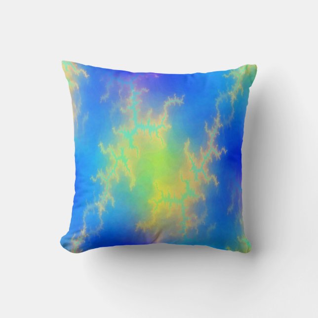 Blue Sky & Golden Yellow Lightning Bolts Throw Pillow (Front)