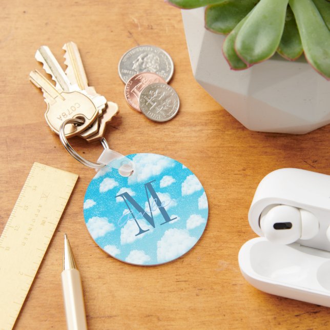 Blue Sky Gradient White Clou Personalized Keychain (Desk)