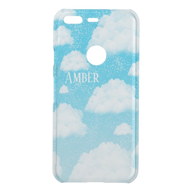 Blue Sky Gradient White Clouds Personalized Uncommon Google Pixel Case (Back)