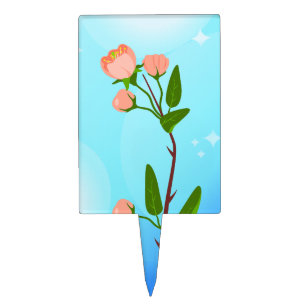 Blue sky gradient with blooming spring branch  cake topper