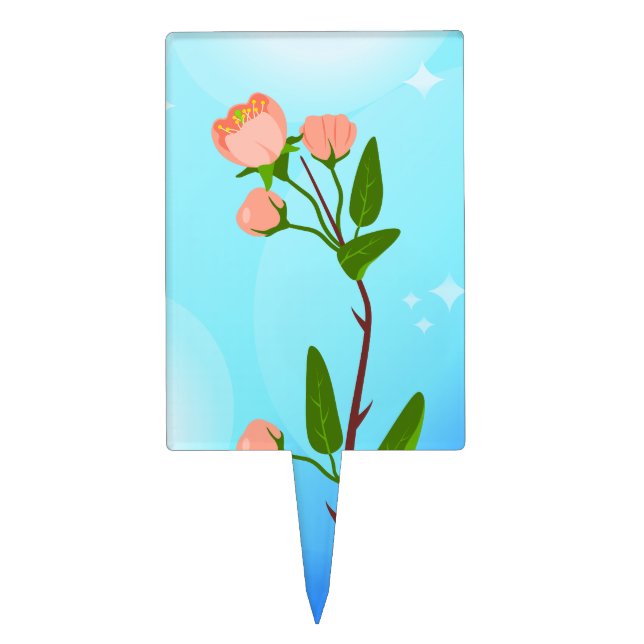 Blue sky gradient with blooming spring branch  cake topper (Front)