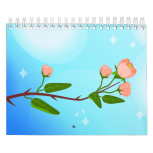 Blue sky gradient with blooming spring branch calendar