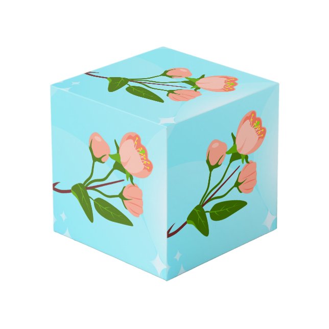 Blue sky gradient with blooming spring branch cube (Front Angled)
