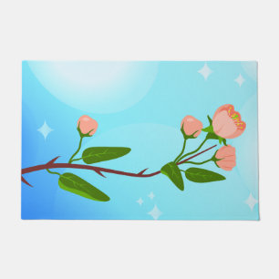 Blue sky gradient with blooming spring branch doormat