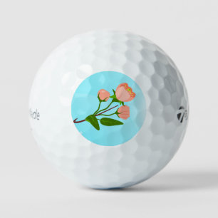 Blue sky gradient with blooming spring branch  golf balls
