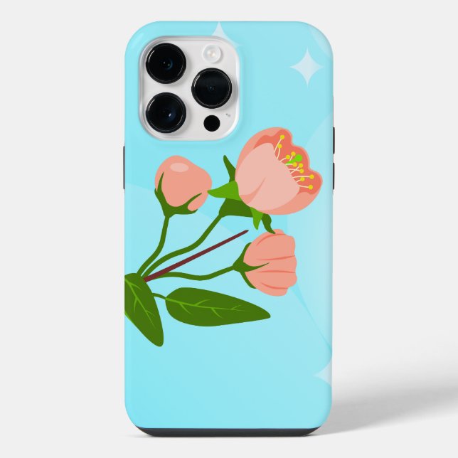 Blue sky gradient with blooming spring branch  iphone case (Back)