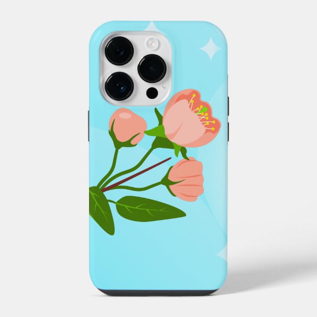 Blue sky gradient with blooming spring branch iphone case (Back)