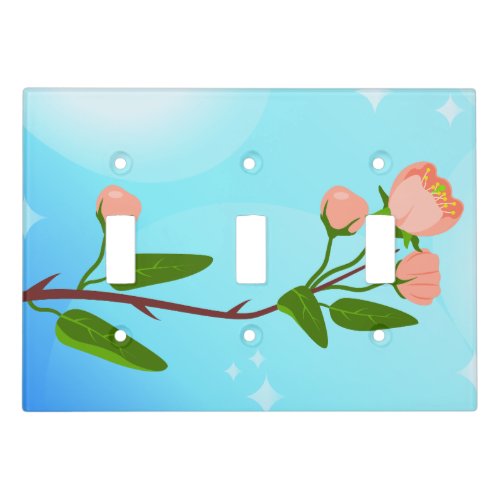 Blue sky gradient with blooming spring branch  light switch cover