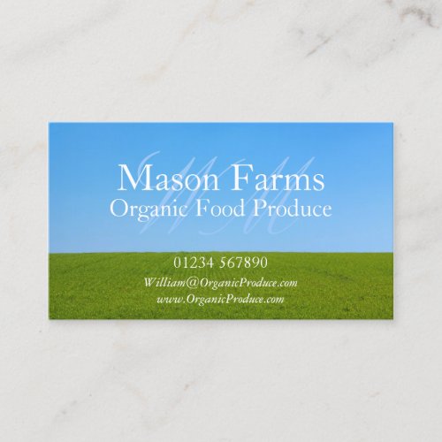 Blue Sky  Green Grass Monogram Business Card