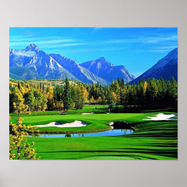 Blue Sky Green Grass Mountain Image Golf Poster (Front)