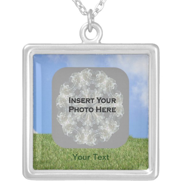 Blue Sky Green Grass Photo Silver Plated Necklace (Front)