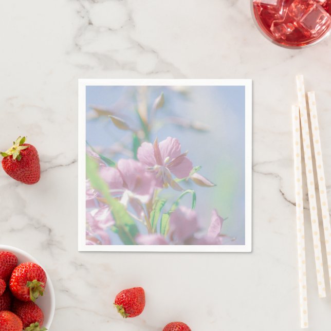 Blue Sky Green Plant Leaves Purple Flowers Napkins (Insitu)