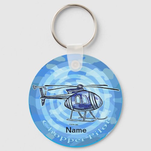Blue Sky Helicopter custom name Keychain