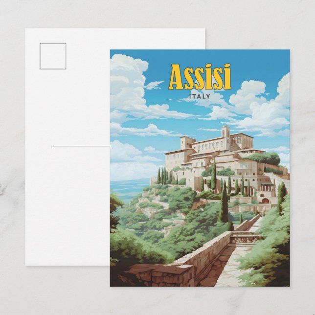 Blue Sky in Assisi Italy Vintage Travel  Postcard (Front/Back)