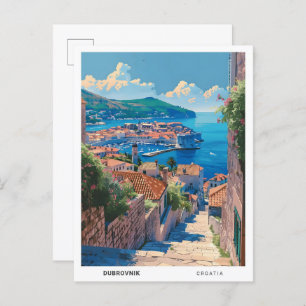 Blue Sky in Dubrovnik Croatia Vintage Travel Postcard