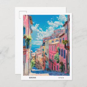 Blue Sky in Girona Spain Vintage Travel Postcard