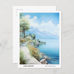 Blue Sky in Lake Geneva Switzerland Travel Postcard