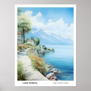 Blue Sky in Lake Geneva Switzerland Travel Poster