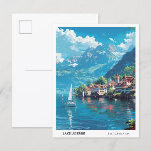 Blue Sky in Lake Lucerne Switzerland Travel  Postcard