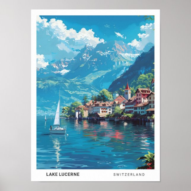 Blue Sky in Lake Lucerne Switzerland Travel  Poster (Front)