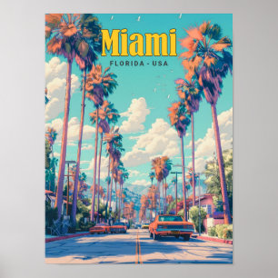 Blue Sky in Miami Florida USA Vintage Travel Poster