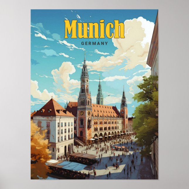 Blue Sky in Munich Germany Vintage Travel  Poster (Front)