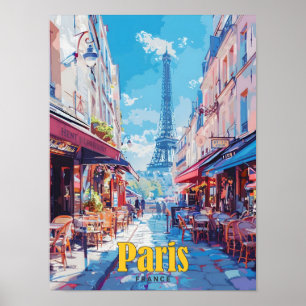 Blue Sky in Paris France Vintage Travel Poster