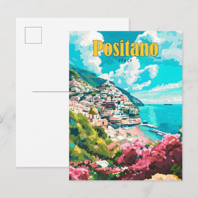 Blue Sky in Positano Italy Vintage Travel  Postcard (Front/Back)